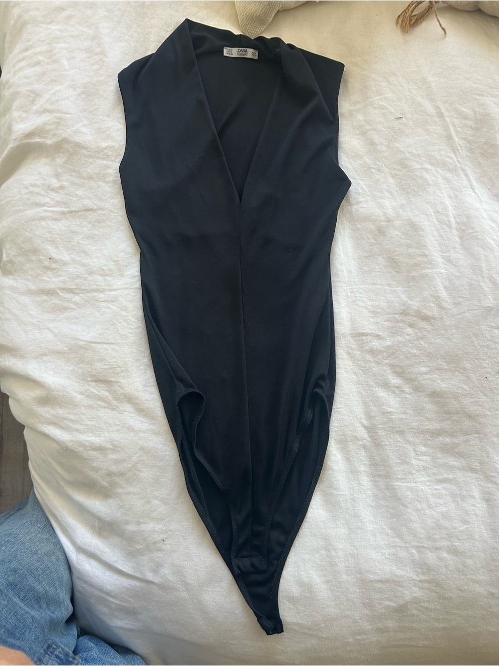 Zara Black Sleeveless V-Neck One-Piece Bodysuit. Never worn.